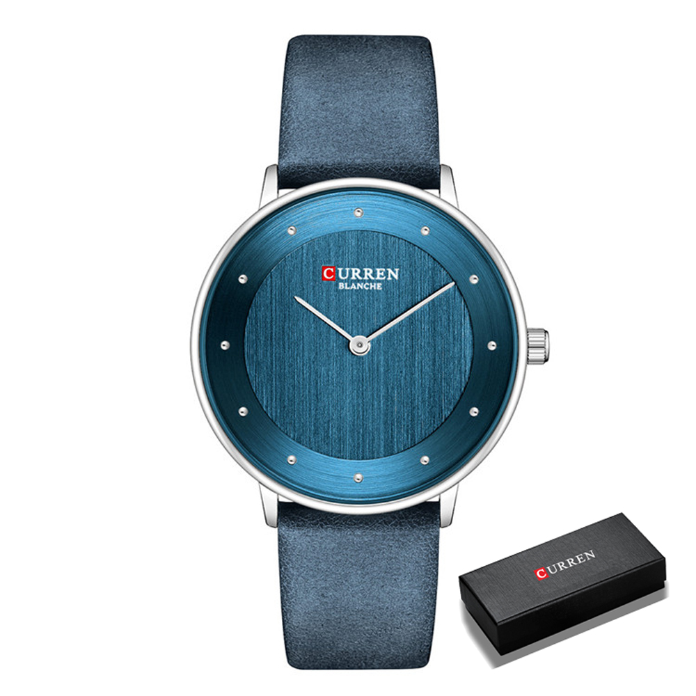 Mooie Vrouwen Quartz Horloges Slanke Mode Lederen Dames Polshorloge Reloj Mujer Curren Vrouwelijke Klok Voor Vrouwen: blue box