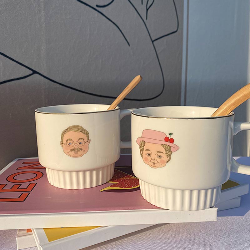 Creatieve Paar Keramische Mok Koffie Gedrukt Opa/Oma Melk Thee Cup Home Office Ontbijt Drinkware Valentijnsdag