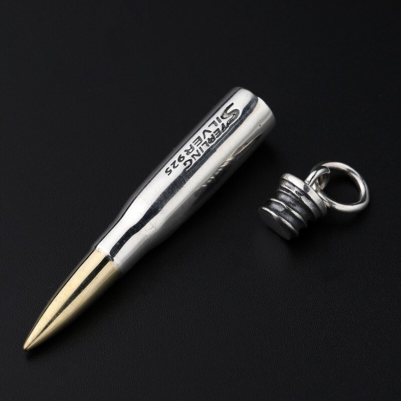 BALMORA Real 925 Sterling Silver Cool Bullet Open Box Pendant for Necklaces Women Men Couple Punk Retro Jewelry