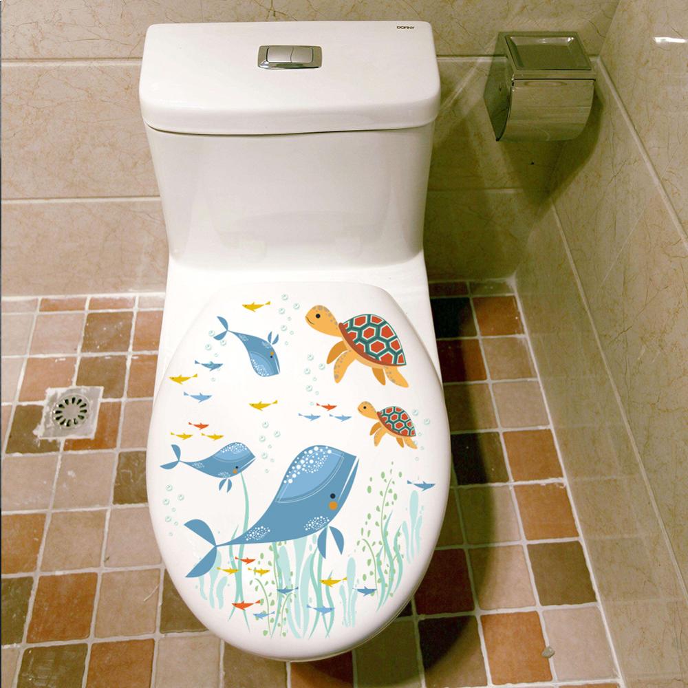 Hval toilet klistermærker boligindretning gør-det-selv wc toiletplakater vandtæt skildpadde marine tema tegneserie vægkunst overføringsbilleder