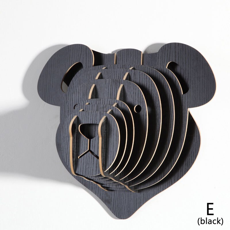 Big 36x40x22cm White Teddy Bear Wall Hanging Craft DIY 3D Puzzle Wood Animal Craft For Home Decoration Polar Bear Animal Head: E black