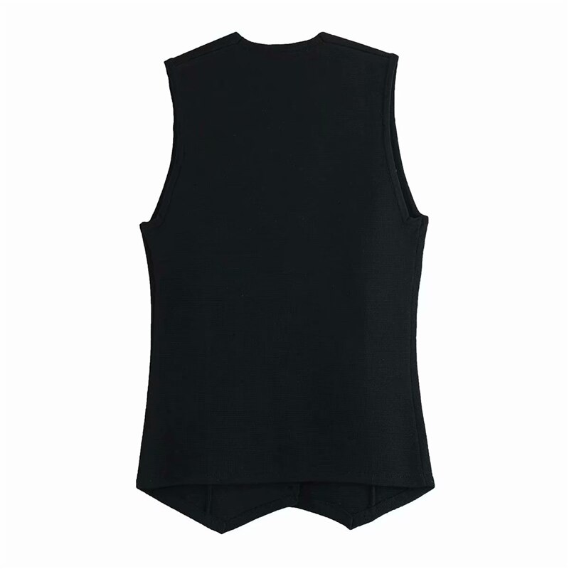 Elegante Frauen Geschmack Mantel Weste Damen V-ausschnitt Taille-Gesteuert Panzer Streetwear Weibliche schick Feste Schwarz Weste