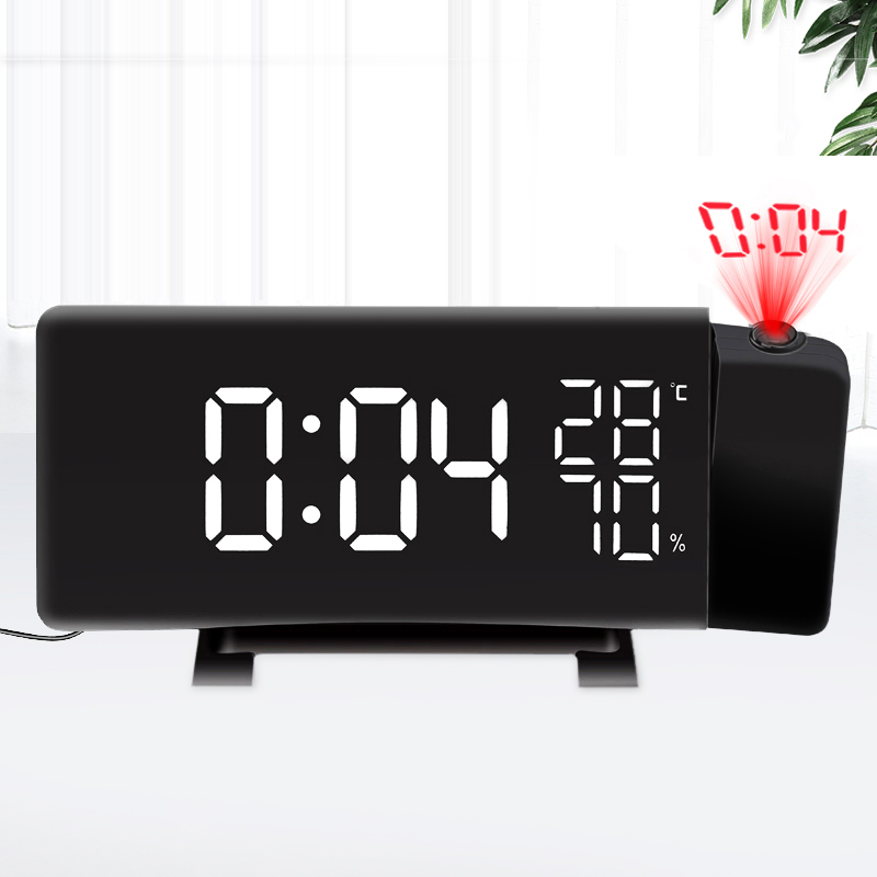 Rotating projection digital LED clock Temperature/hygrometer clock FM radio electronic clock desktop Curved screen alarm clock