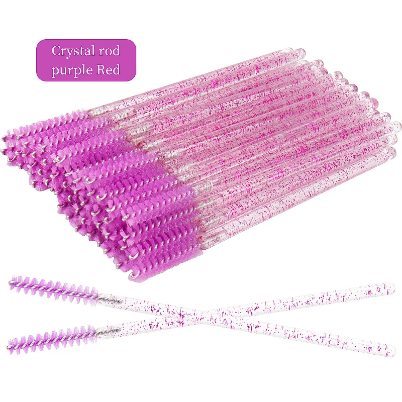 50 Stuks Wegwerp Wimperborstels Crystal Eye Lash Mascara Wands Glitter Lash Kam Spooies Micro Make-Up Applicators: Roze