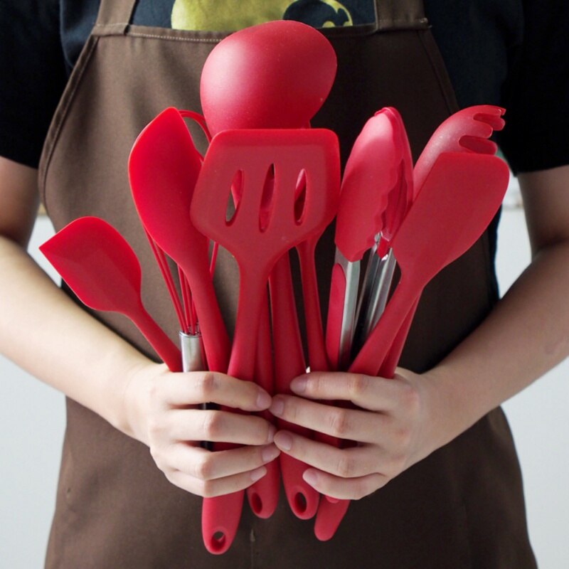 11/10pcs Heat Resistant Silicone Cookware Set Nonstick Cooking Tools Kitchen Baking Tool Kit Utensils Non-stick Spatula Spoon Br