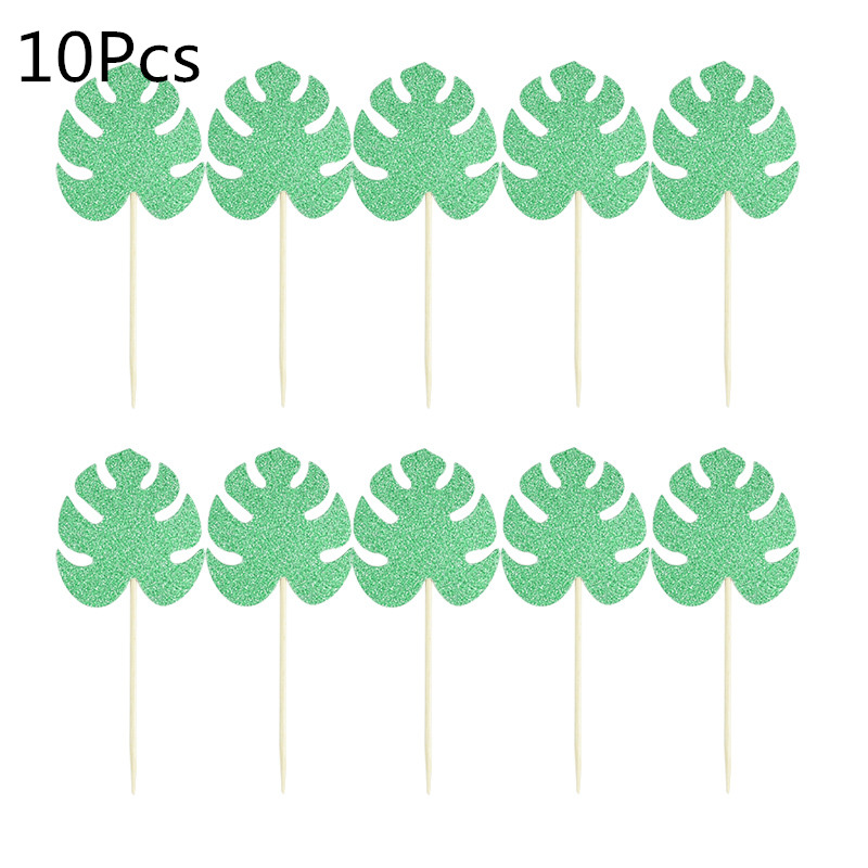 10/12Pcs Tropical Hawaii Party Green Leaf Cake Topper Flower Flamingo Cupcake Topper For Summer Jungle Birthday Party Cake Decor: C07-10Pcs