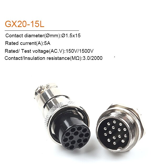 1Set GX20 2/3/4/5/6/7/8/9/10/12/14/15 Pin 20Mm Male + Vrouwelijke Circulaire Moer Type Draad Panel Aviation Connector Socket Plug: GX20-15 Nut type
