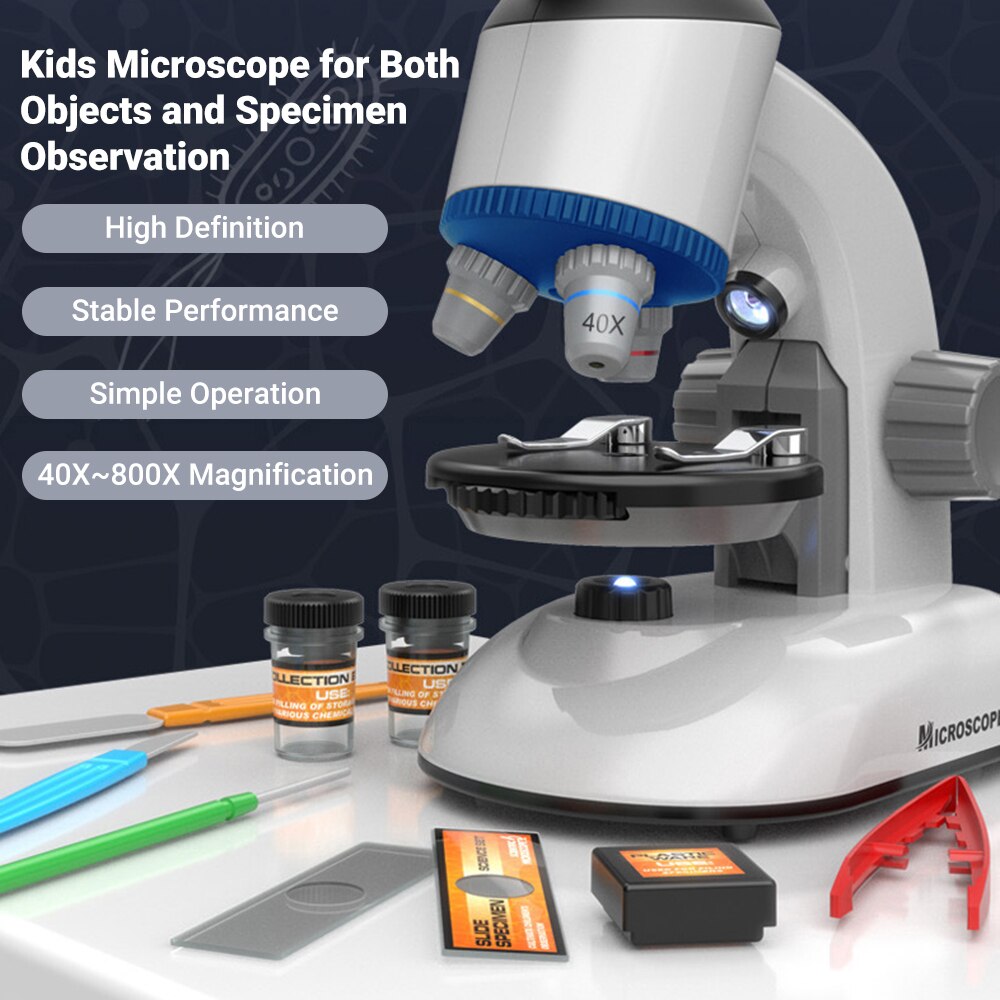 Microscopio per bambini oggetto e osservazione dei campioni 40X ~ 800X ingrandimento Mini Desktop Kit microscopio per principianti Mini microscopio per bambini