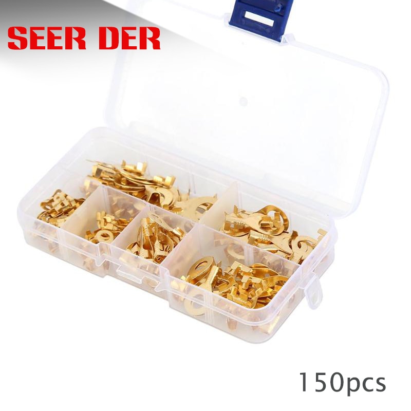 150PCS M3/ M4 M5 M6 M8 M10 Ring Lugs Ring Eyes Copper Crimp Terminals Cable Lug Wire Connector Non-insulated Assortment Kit