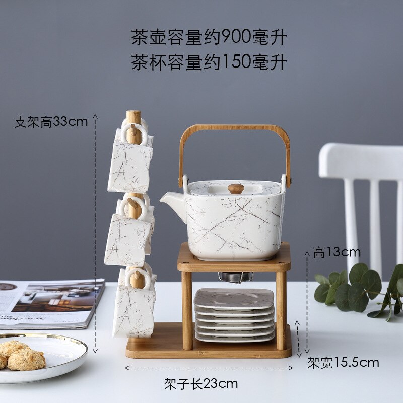 12pcs Ceramic Flower Tea Cup Set Household Afternoon Tea with Shelf Candle Heating Tea Set Combination Tea Pot Luxury Tea Set: Crackle suit A 12pcs