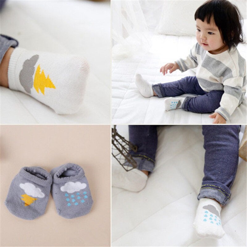 Calcetines antideslizantes cómodos para bebé, calcetines náuticos infantiles, calcetines pequeños de nube con rayos, calcetines de de Navidad para niños