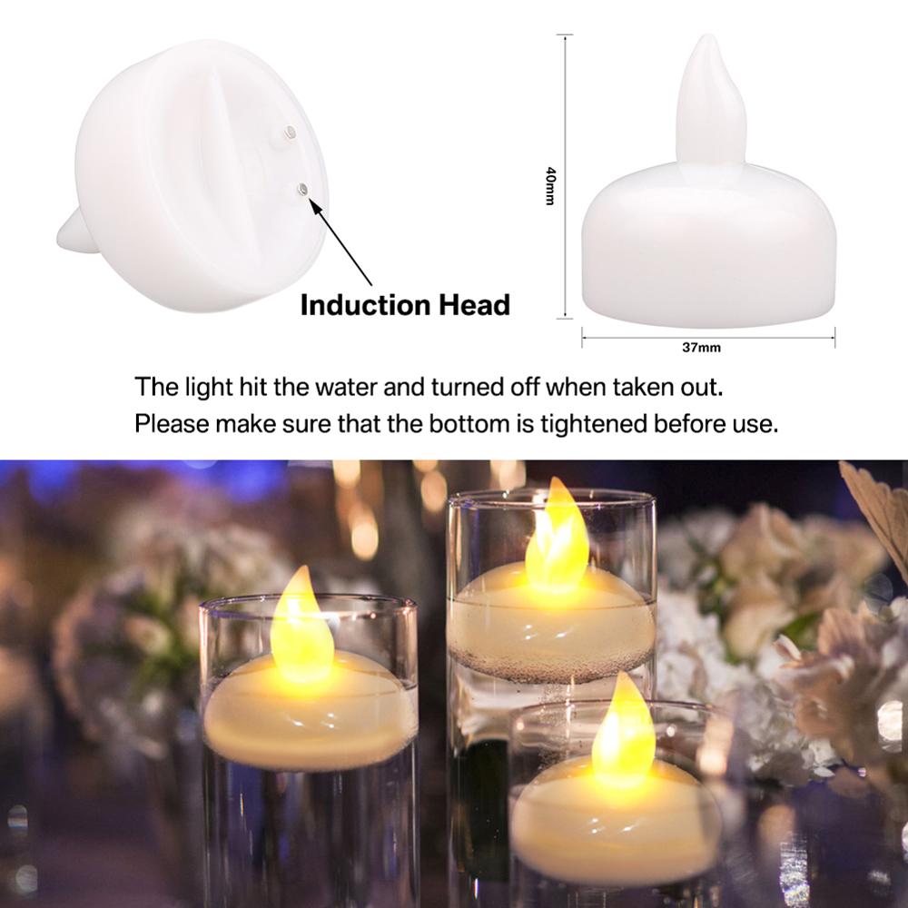 12 stk vanntett led -lys telys flytende flimrende lampe lys flameless stearinlys for hjemmebadekar bryllupsfest dekor