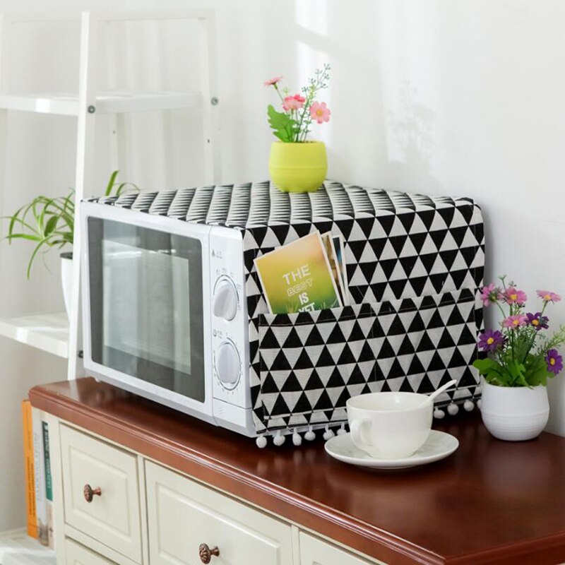 Microwave Cover Black Geometric Cotton Linen Microwave Oven Dust Cover Cloth Cover Towel Kitchen Accessories