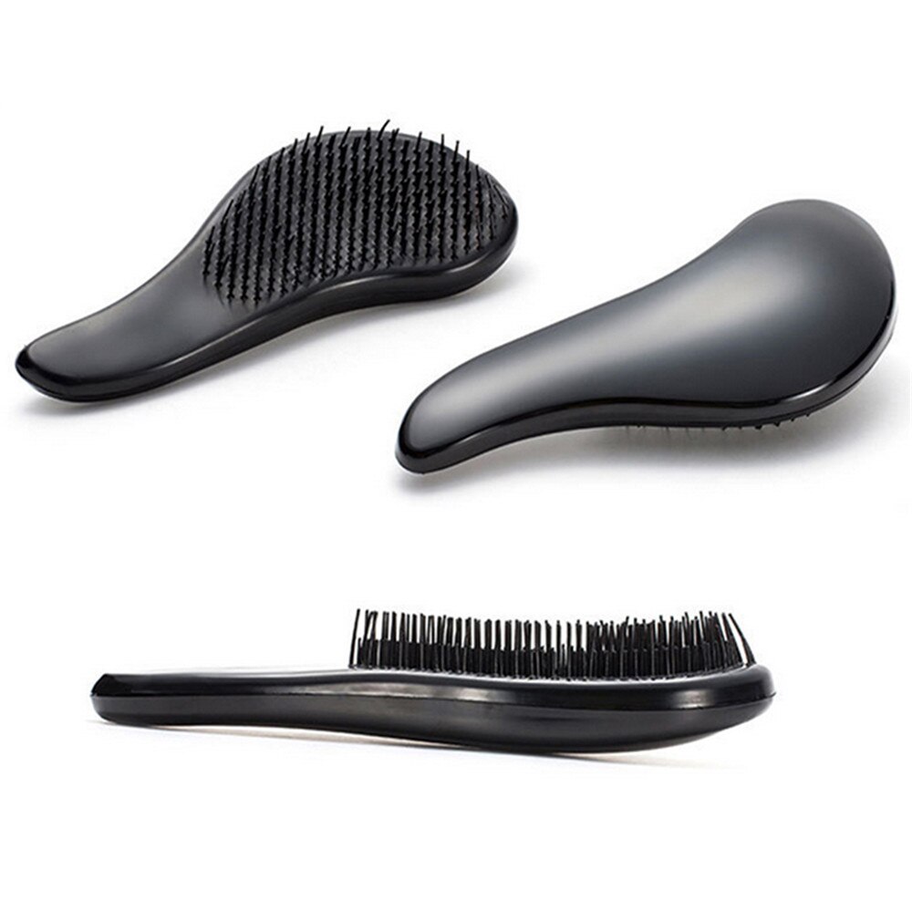 Mango de cepillo mágico antiestático para el pelo peine para desenredar, ducha, electrochapado, peine de masaje, utensilio de peluquería: black