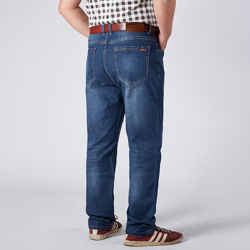 Plus Size 42 44 46 48 50 52 Men's Loose Straight Jeans Classic Business Denim Trousers Stretch Jean Pants Male Brand Blue 7XL