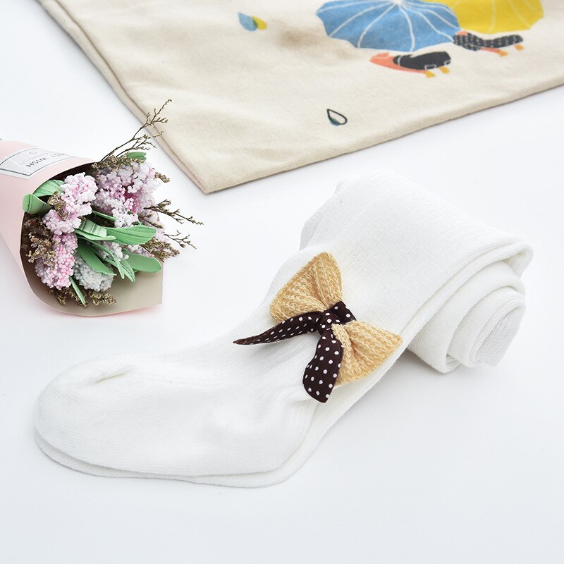 Strik Baby Meisje Panty Herfst Winter Baby Meisje Kleding Dot Bows Panty Soft Kids Peuter Kousen: White / 12-24M