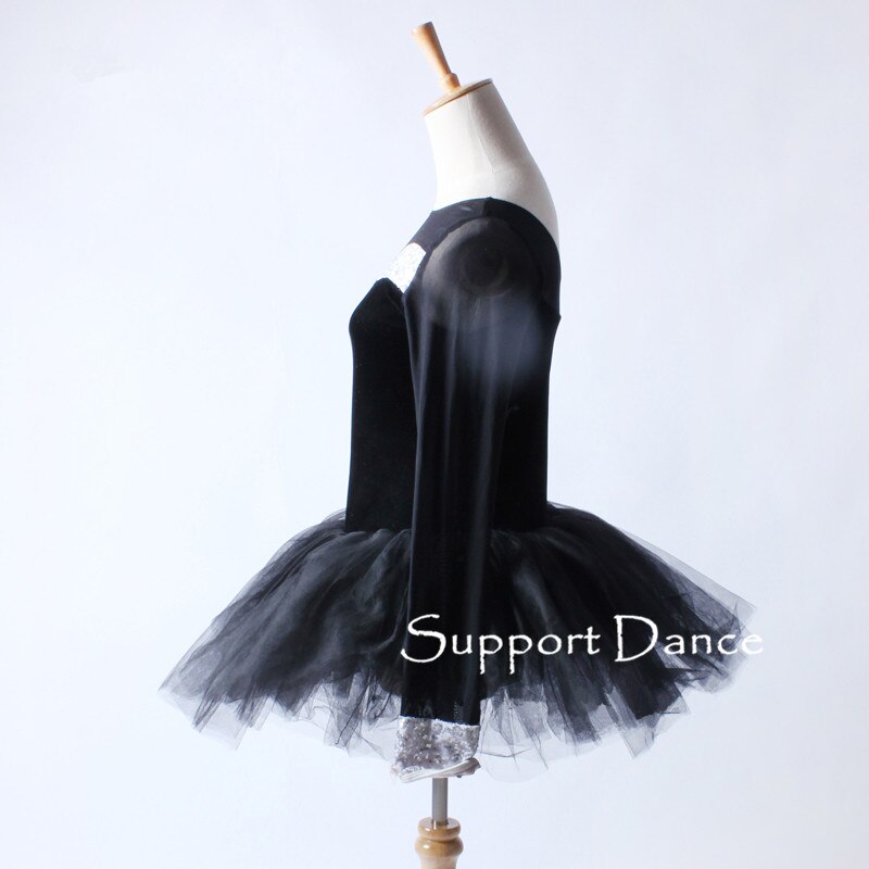 Vestido de tutú de ballet negro de manga larga de malla para actuación de adultos C262
