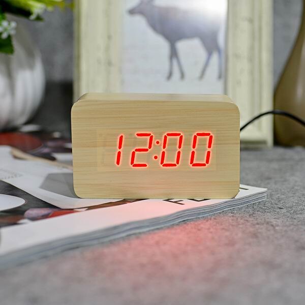 FiBiSonic Red series Thermometer LED Digital Clock,Sounds Control Wooden Alarm Clocks,Desktop Clock: bamboo red