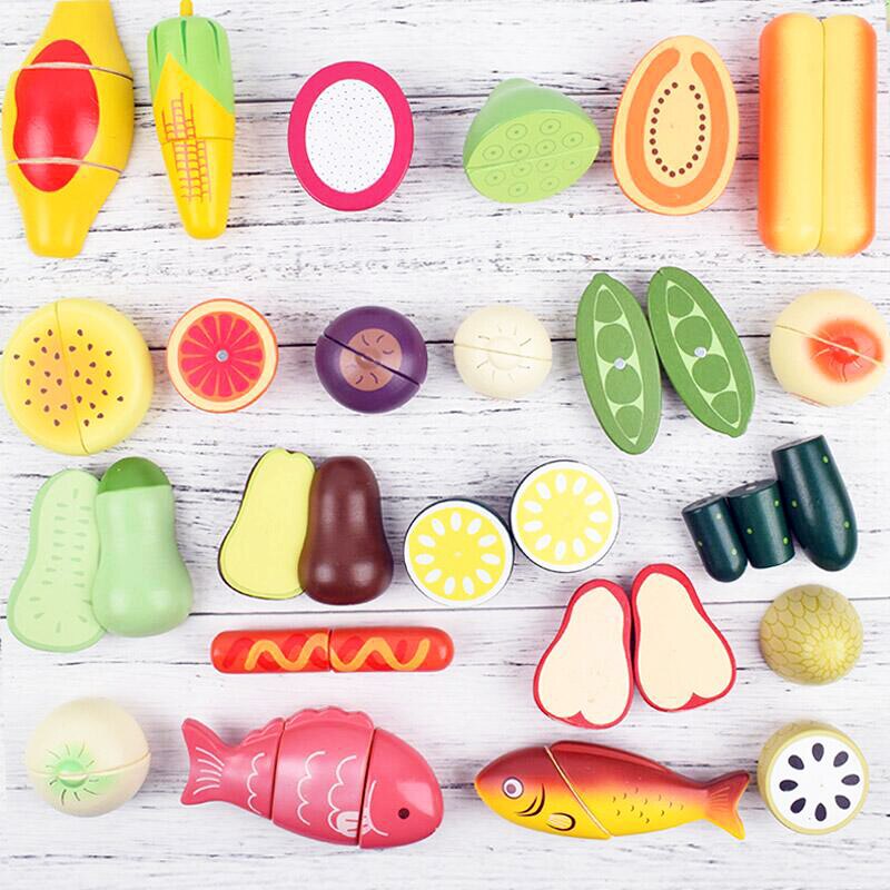 Wooden magnetic Toys Hobbies Pretend Play Cooking Food Miniature Fruits Cutting Vegetable Condimen Educational For Children