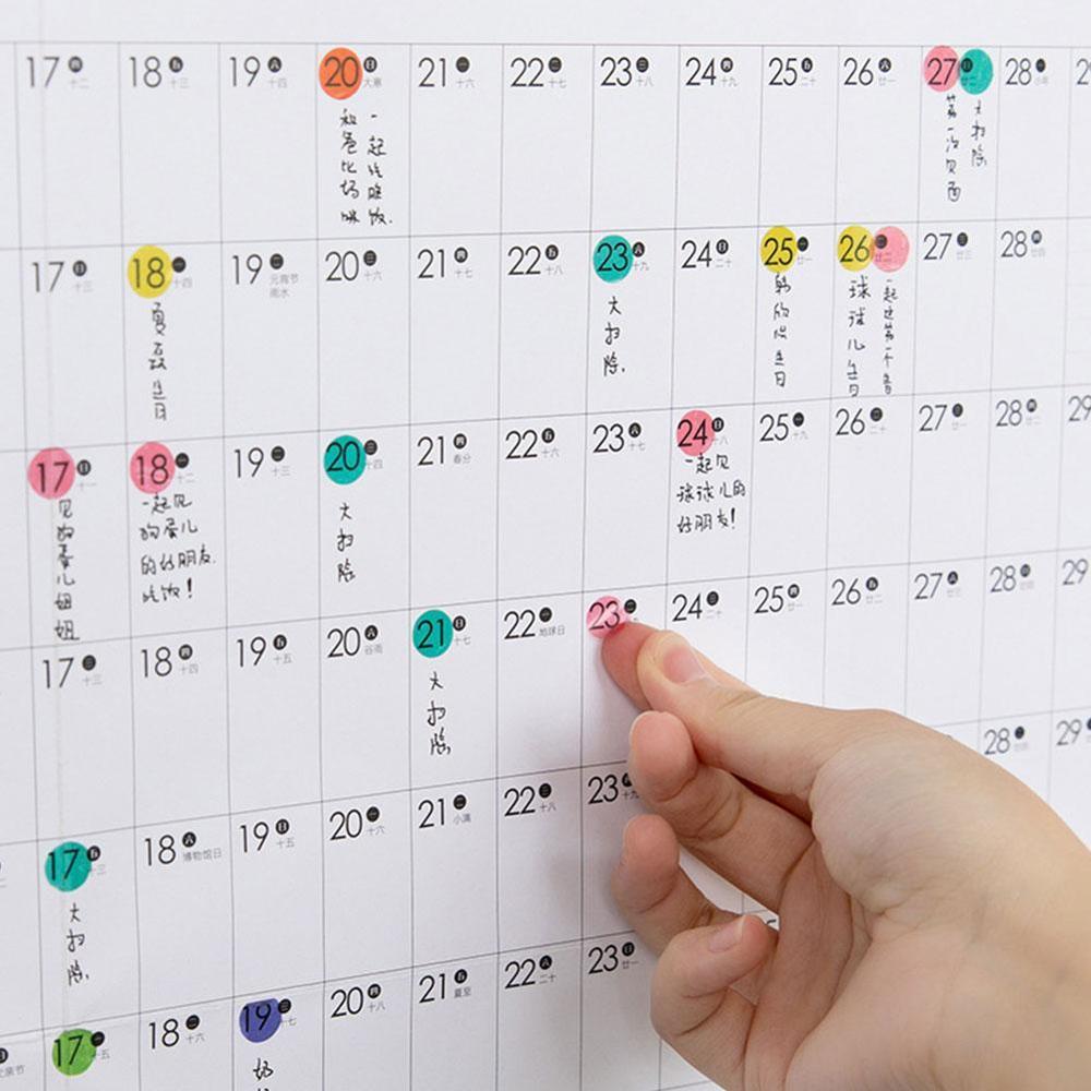 Year Wall Calendar with Colorful Dot Sticker 365 Days Learning Schedule Periodic Planner Year Memo Agenda Organizer Office