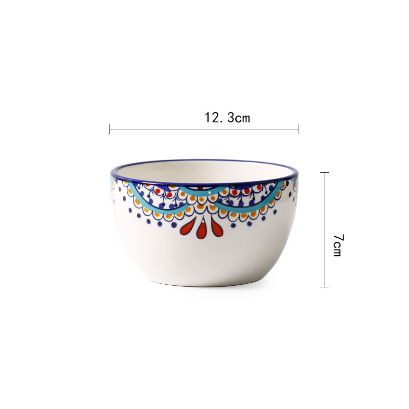 Mediterranean Geometric Pattern Plate Set Bowl Combination Ceramic Home Western Dish Dish Fruit Dessert Snack Cake Plate: C