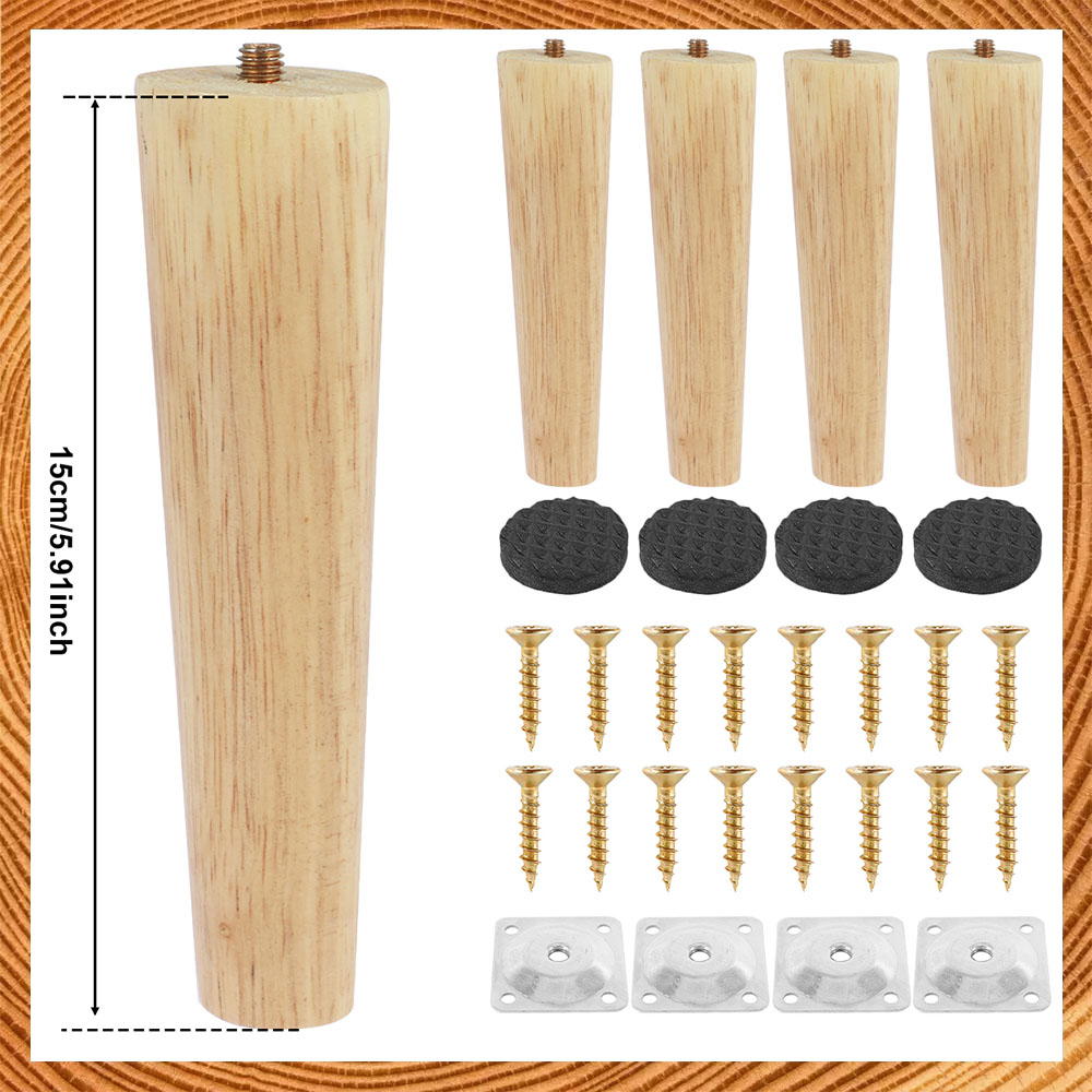 4 Uds patas de muebles patas de muebles sólidas de madera natural patas de mesa oblicuas/rectas Protector de suelo de muebles antideslizante decorar: Oro brillante