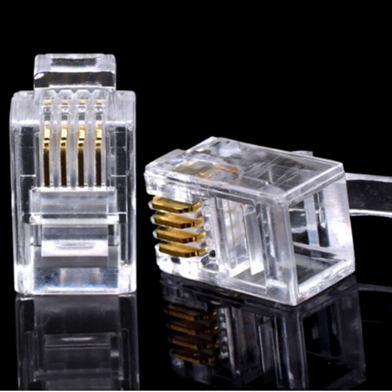 100PCS 4P4C 4 Pins 4 Contacts RJ11 Telephone Modular Plug Jack RJ11 Connector Crystal Head