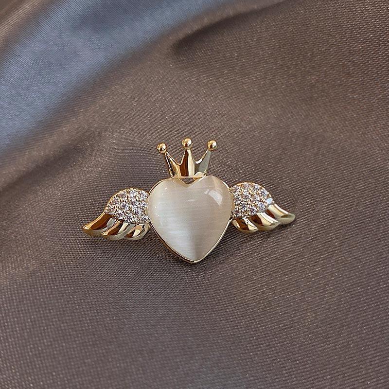 Broches de chat en opale pour femme, chaton mignon, épingle à revers en cristal, bouton de collier, robe de soirée, protection du col: Couleur or