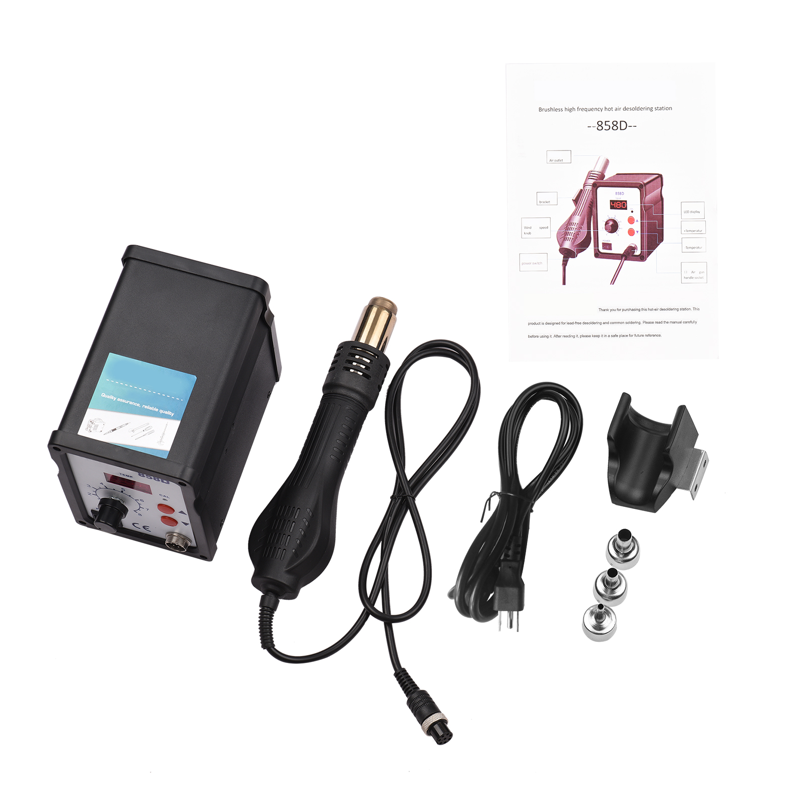 Brushless Air Rework Station LED Digital Air Flow 700W Portable Electric Desoldering Gun for BGA PLCC Electronics Repair: US plug