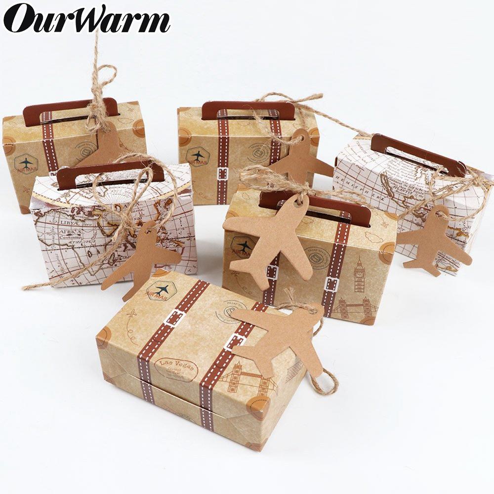 Ourwarm 10 Pcs Kraft Paper Candy Box Mini Koffer Zakken Feestartikelen Voor Gasten Bruiloft Baby Shower Verjaardag decoratio