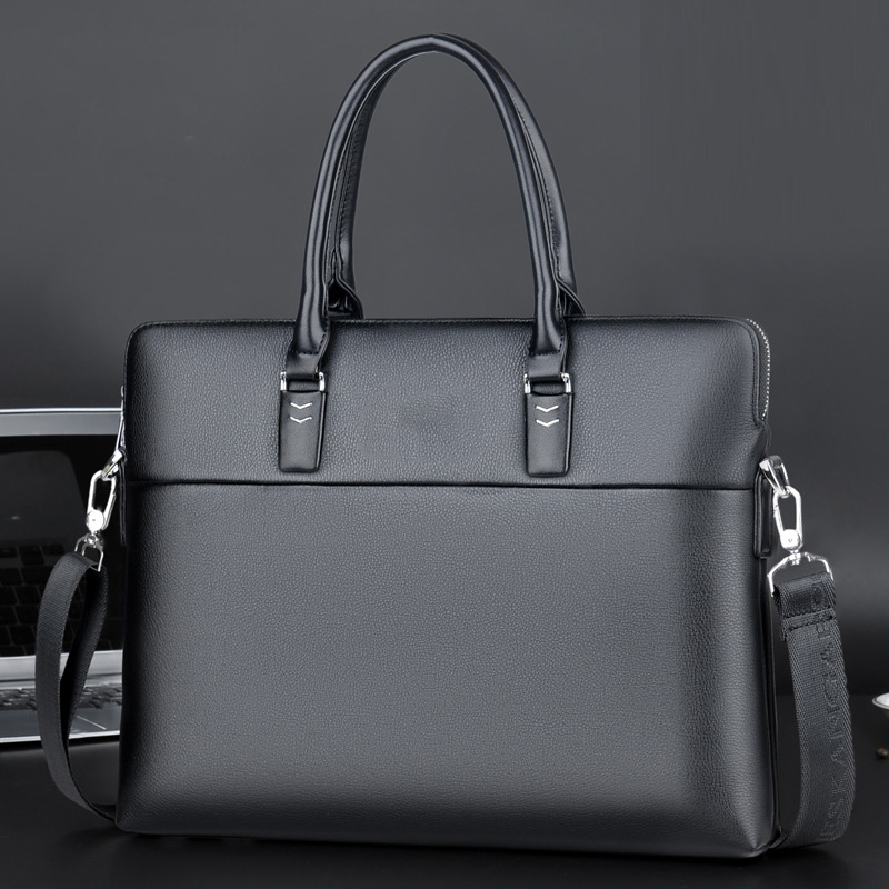 Men's Leather Briefcase - 14" Laptop Office Bag with Shoulder Strap, Waterproof Business Messenger Bag