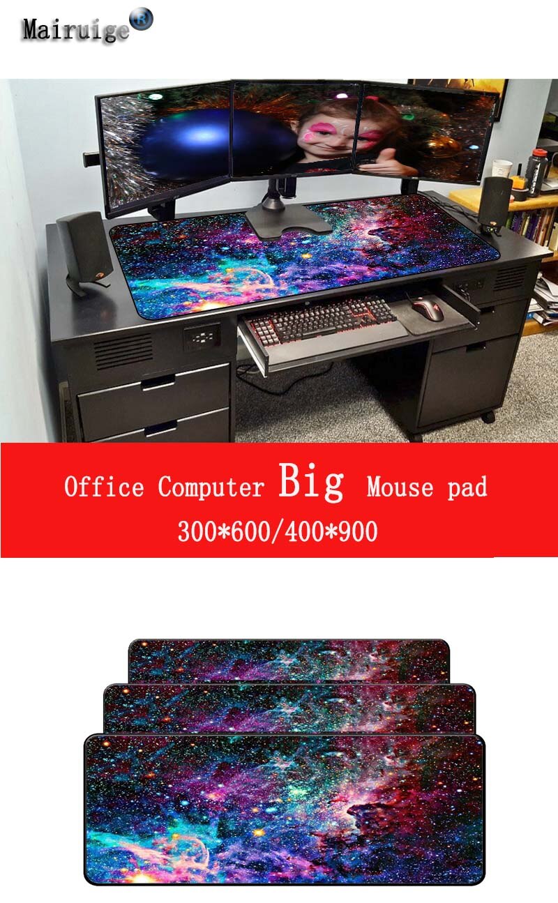 Tamanho impermeável do mousepad da borda do fechamento das esteiras do jogo do gamer do espaço exterior de mairuige para 300*800*2mm e 400*900*3mm projetam a grande almofada do rato