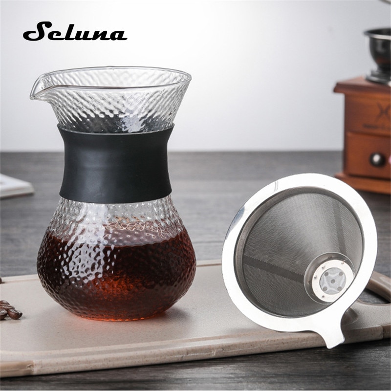 Glass Coffee Kettle with Stainless Steel Filter Drip Brewing Brewer Coffee Pot Dripper Barista Pour Over Coffee Maker