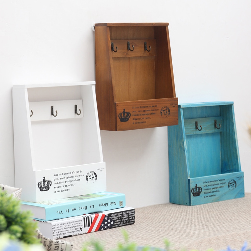 Porta llaves y correo Retro, caja de madera montada en la pared, llavero decorativo montado en la pared, clasificador de bolsillo para entrada de guardabarros de cocina