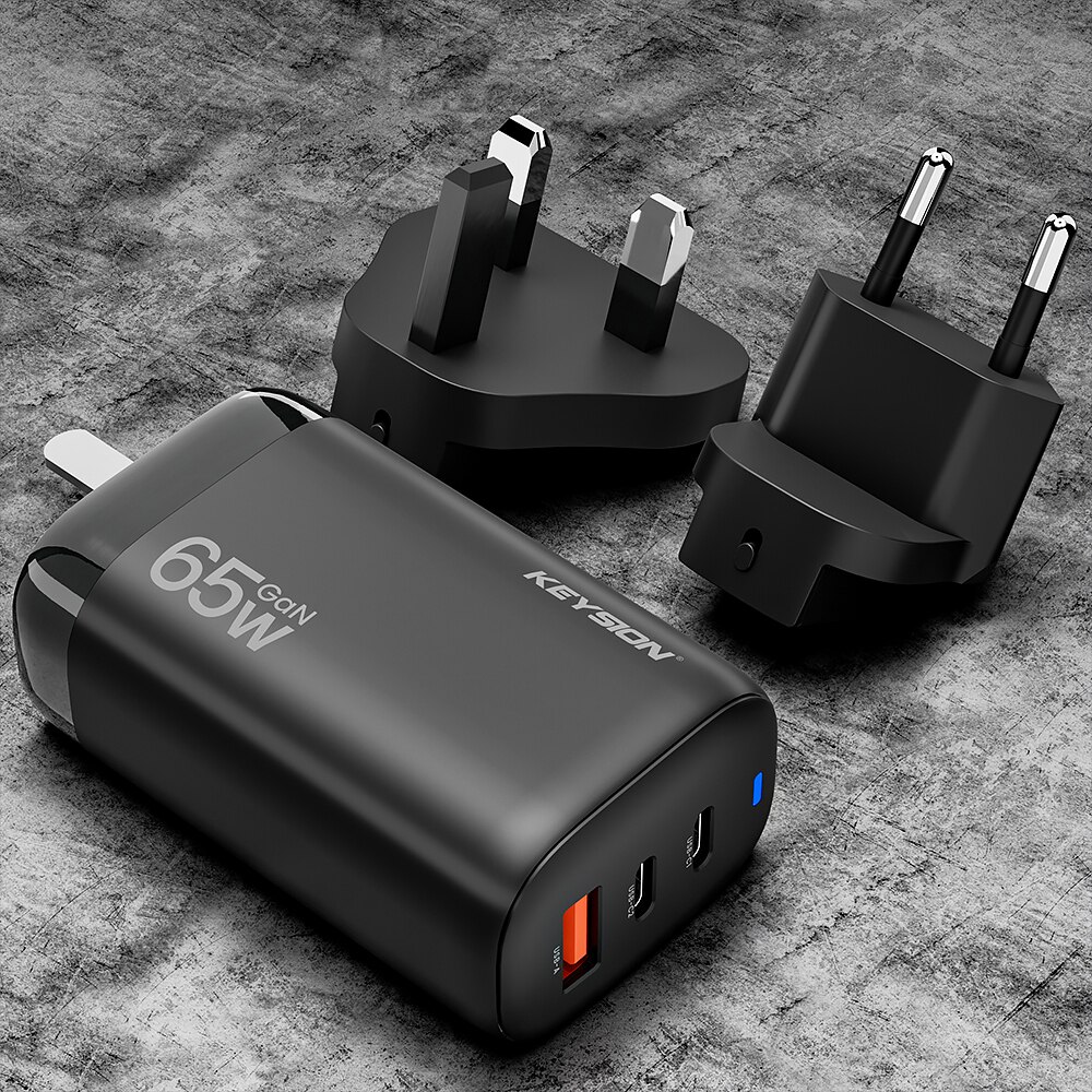 KEYSION – chargeur GaN USB type-c 65W PD Quick Charge 4.0/USB-C pour iPhone 13/12 Pro Max, iPad, Macbook Air: Travel Set Black