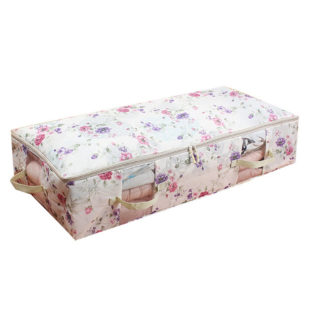S / m / l quiltopbevaringspose fugtbestandig beholderpose til tøj sengetøj puder dynetasker taske til hjemmet: Blomster-l