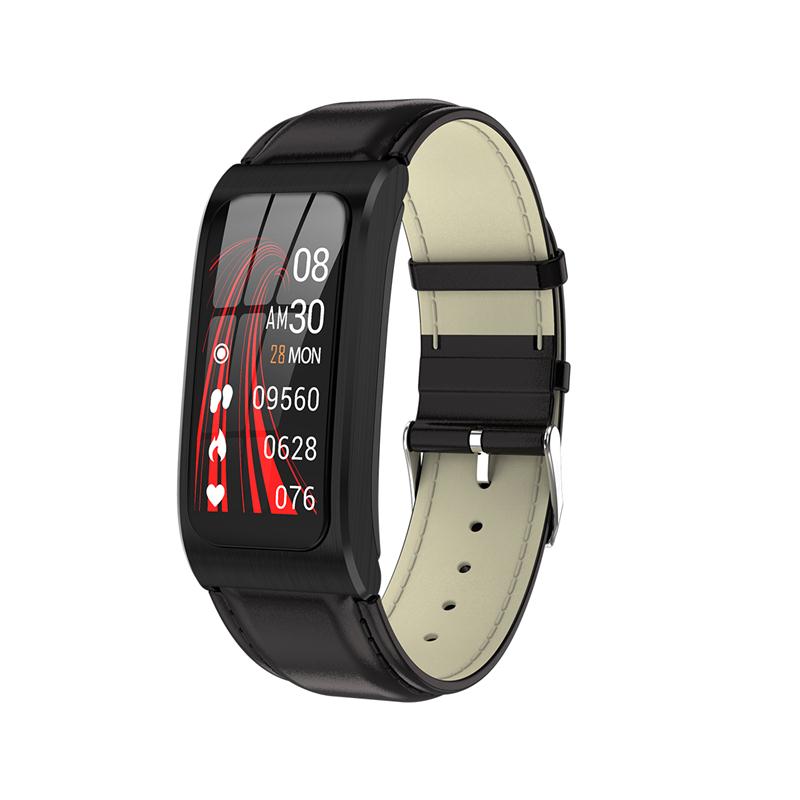 AK12 di Modo Attività Inseguitore di Fitness Braccialetto Intelligente Schermo a Colori delle Donne Impermeabili Della Vigilanza del Monitor di Frequenza Cardiaca di Sport Della Fascia: Black leather strap