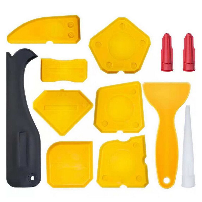 4/9pc siliconenkitverspreiders, spatel, schraper, muurplamuurmes, vloerreinigingshoekschep, druknaadfrees, bouwgereedschap: 12pc geel