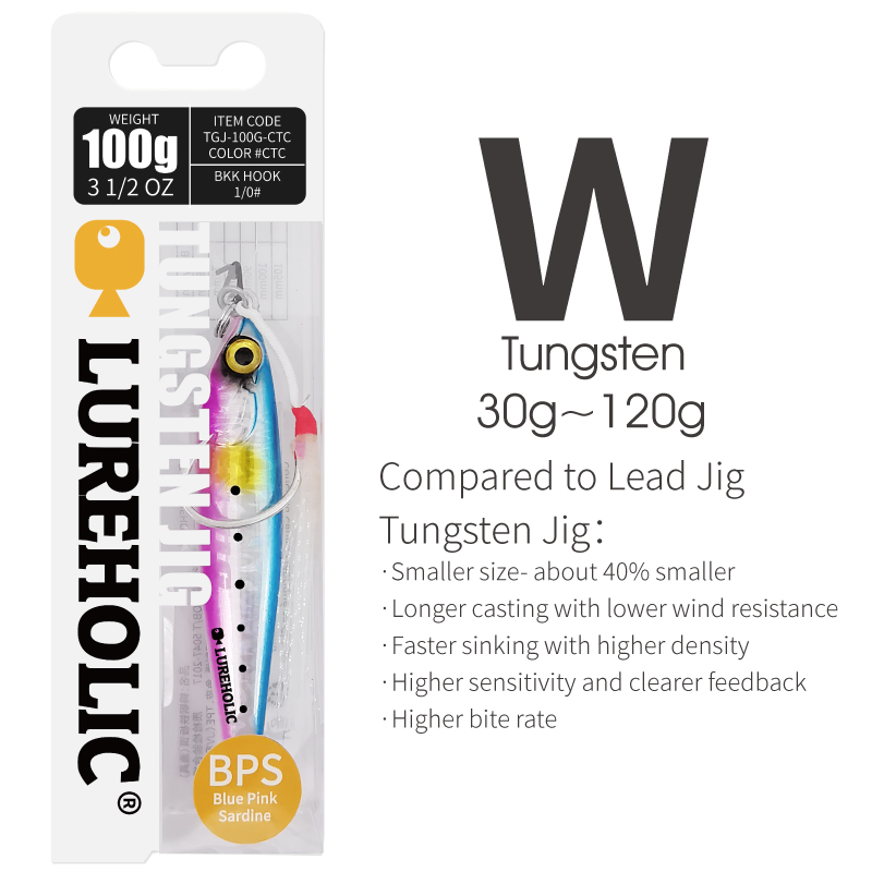 Plantilla de tungsteno Lureholic de 30g ~ 120g, cebo duro de caída lenta, plantilla de Metal de fundición larga de hundimiento rápido para señuelo Fishig con ganchos