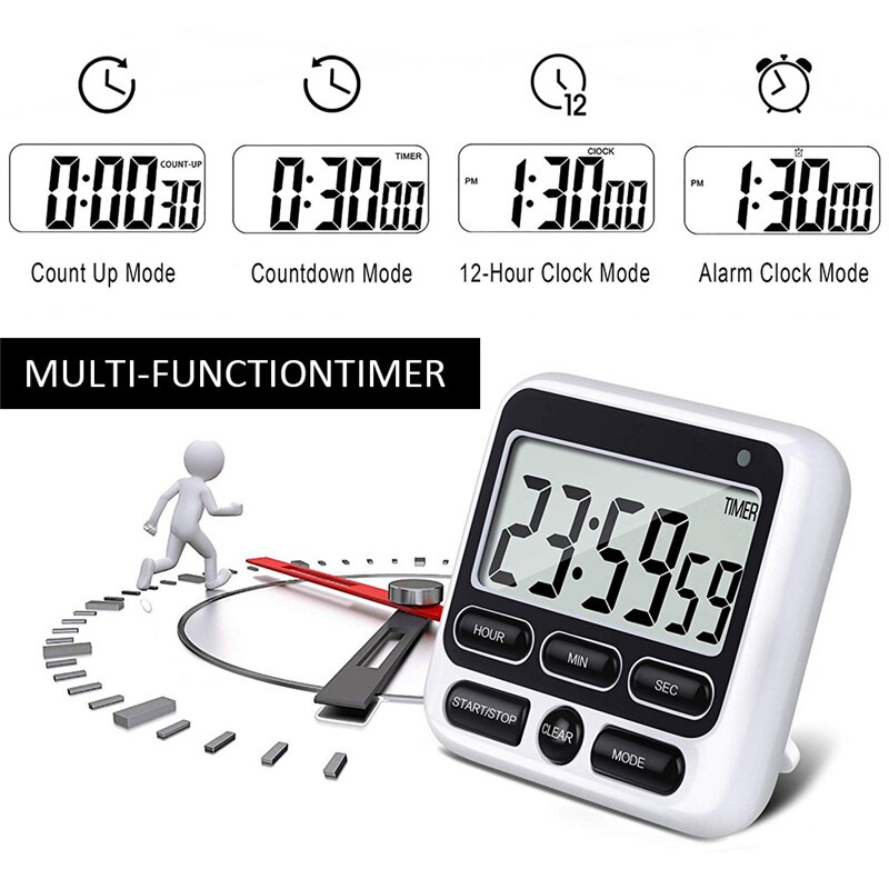 Digital Screen Kitchen Timer Large Display Square Cooking Count Up Countdown Alarm Clock Sleep Stopwatch Clock Kitchen Accessory