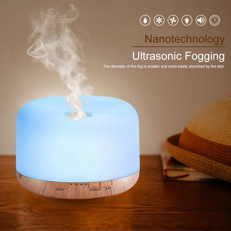 Aroma Essential Oil Diffuser Ultrasonic Air Humidifier 7 Colors Changing Led Fogger Mist Maker Household Air Freshener 500ml