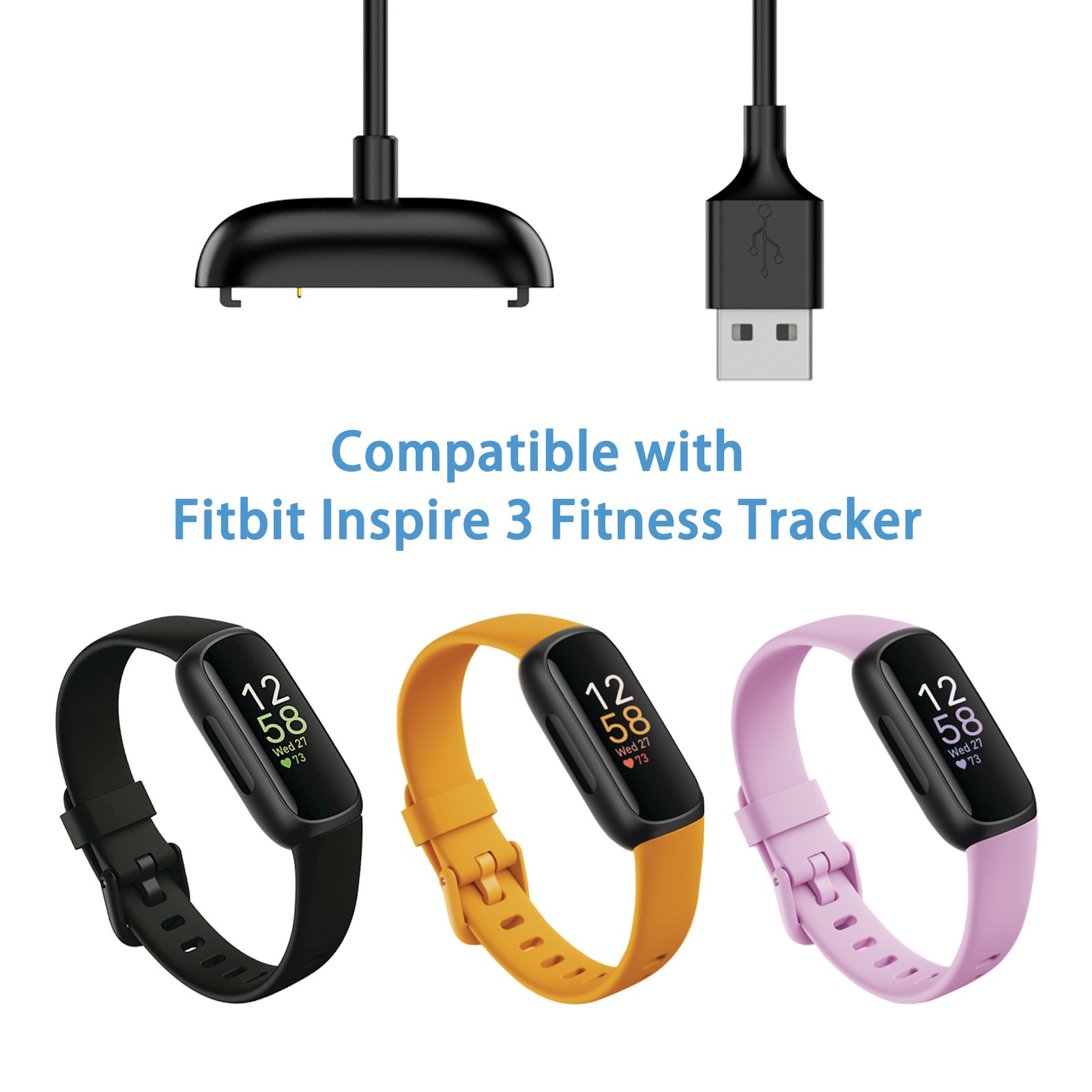 Cargador USB para Fitbit Inspire 3 Fitness Tracker cargador de repuesto base para Fitbit Inspire 3 Cable de carga Clip