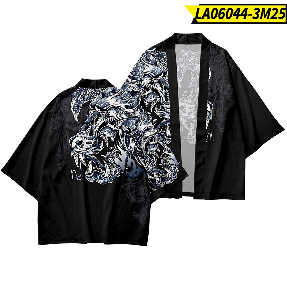 Kimono de con estampado de dragón para hombre, cárdigan tradicional japonés de Samurai, haori yukata: XS