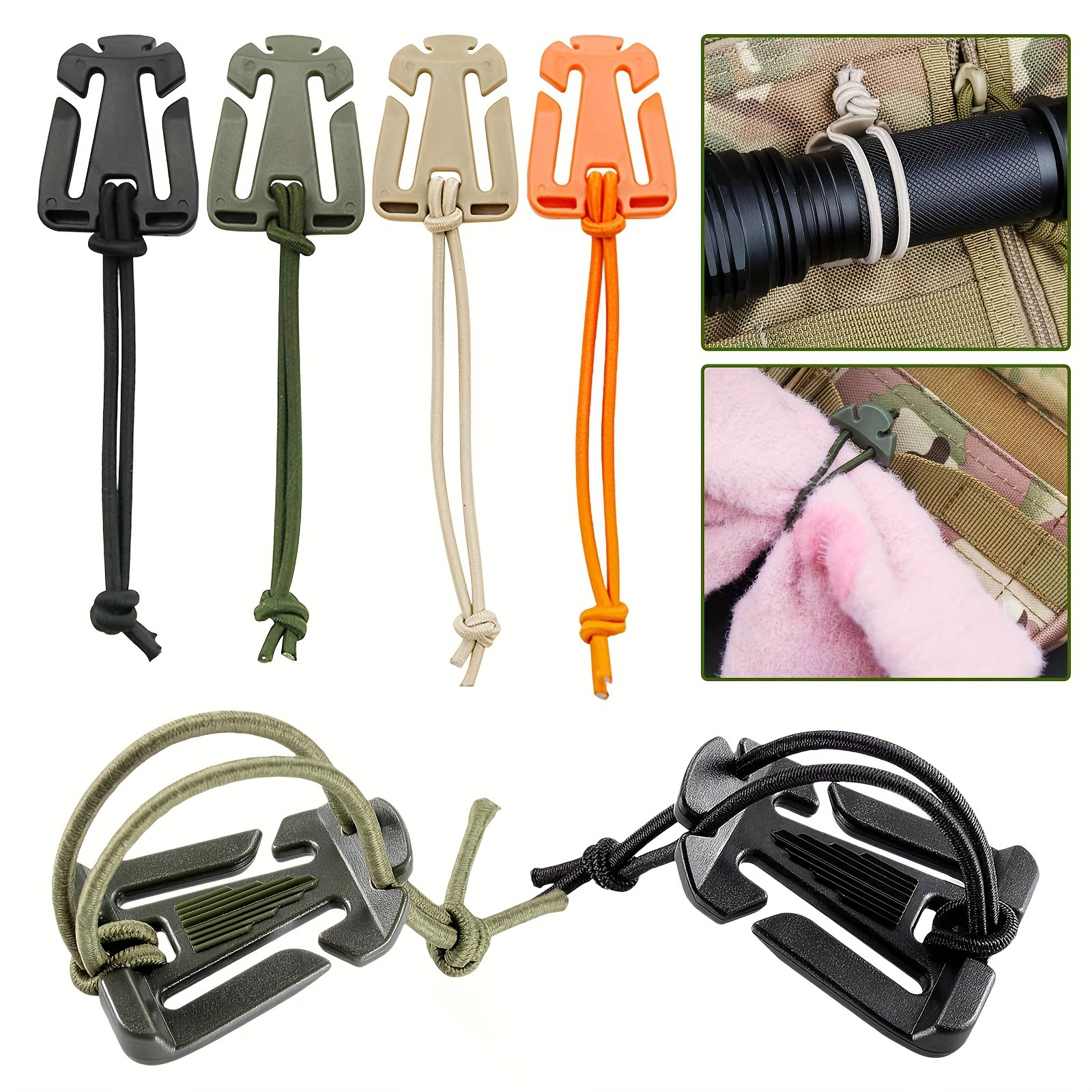 Moschettoni per zaino con cordino elastico – Ganci durevoli compatibili con MOLLE per organizzare attrezzi da campeggio e accessori