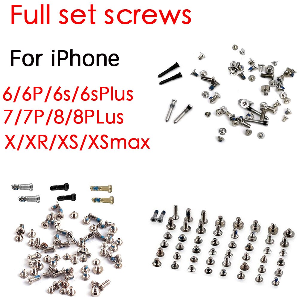 Juego de tornillos completos con tornillo inferior para iPhone 6, 6Plus, 6s, 6s Plus, 7, 7Plus, 8G, 8 Plus, X, XR, XS, Max, 1 unidad