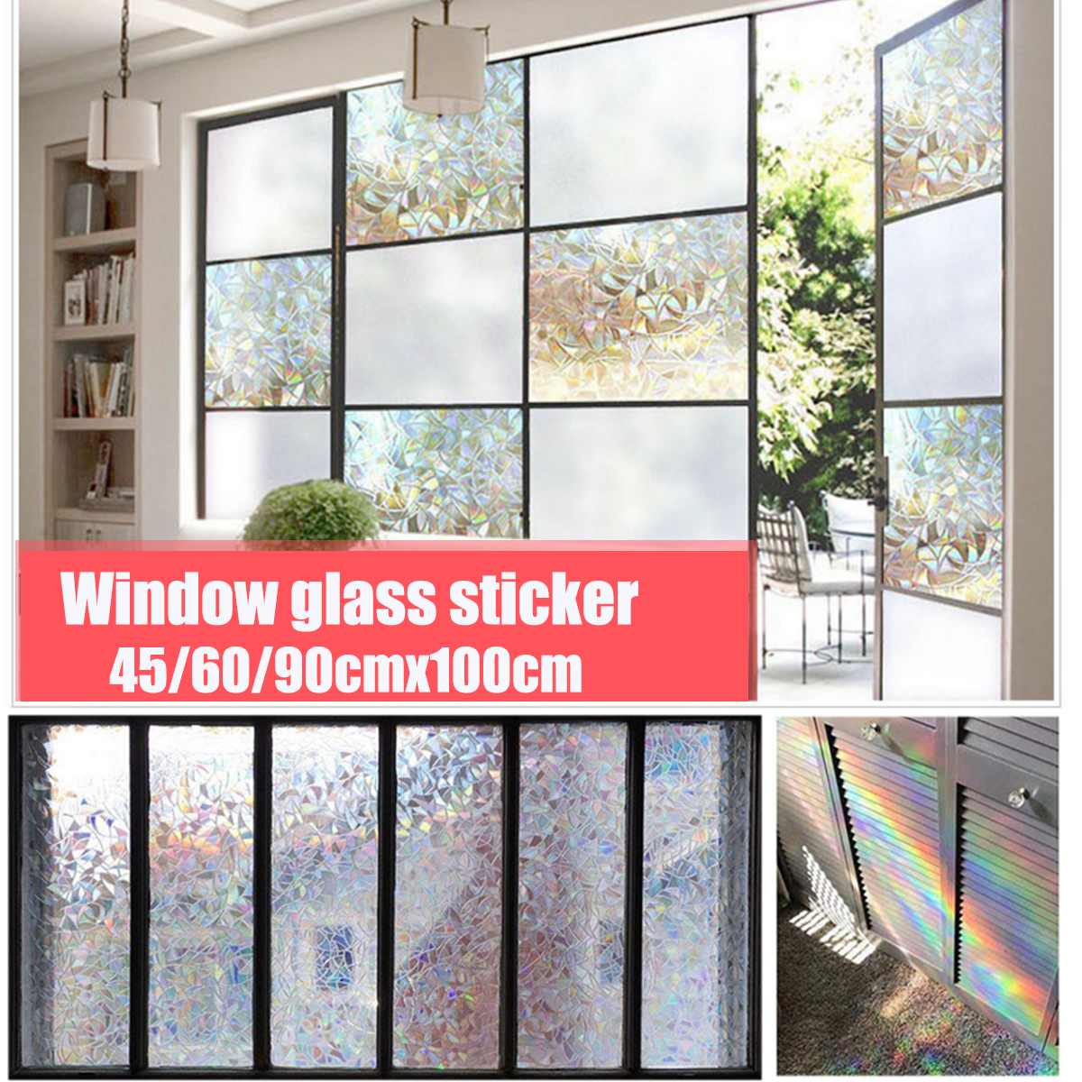 3D Decorative Window Privacy Film Stained Glass Window Sticker Self-adhesive Vinyl Static Anti Rainbow Glass Tint Film