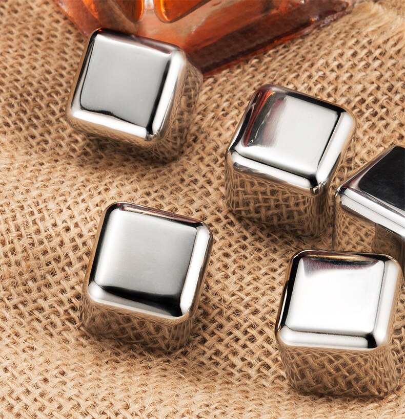Whiskey Stainless Steel Ice Cubes Wine Cooler Reusable Ice Cubes 2 4 6 8 Pecs Whiskey Wine Metal Ice Cubes Stainless Steel