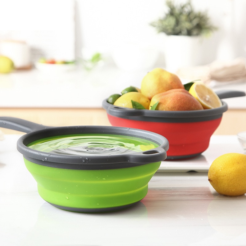 Foldable Silicone Colander Fruit Vegetable Washing Basket Strainer Collapsible Drainer With Handle Kitchen Tool