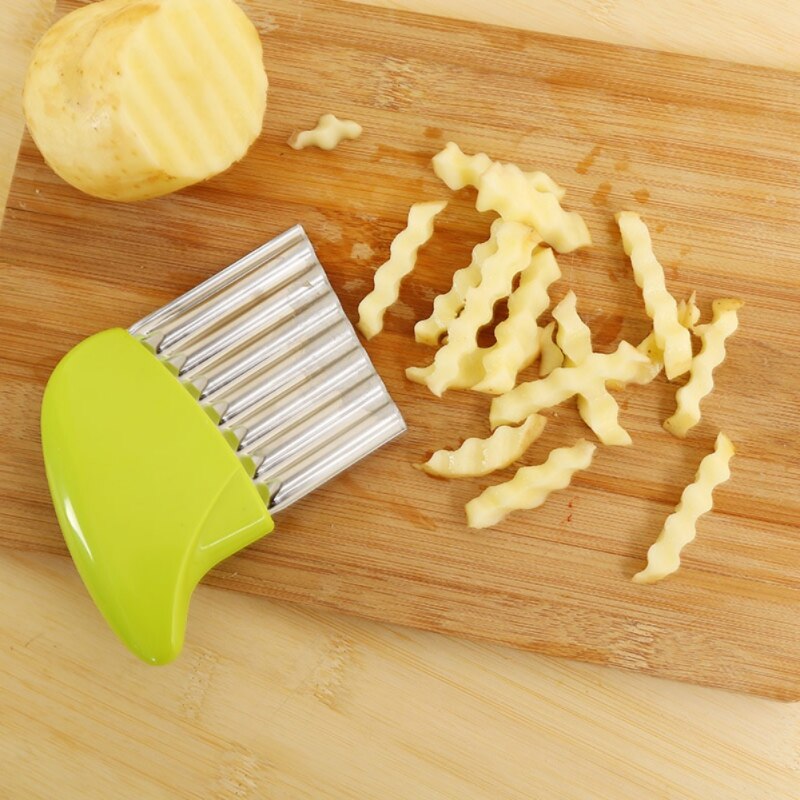 Rvs Aardappel Chip Slicer Deeg Groente Fruit Crinkle Golvend Slicer Mes Aardappel Cutter Chopper Franse Bak Maker