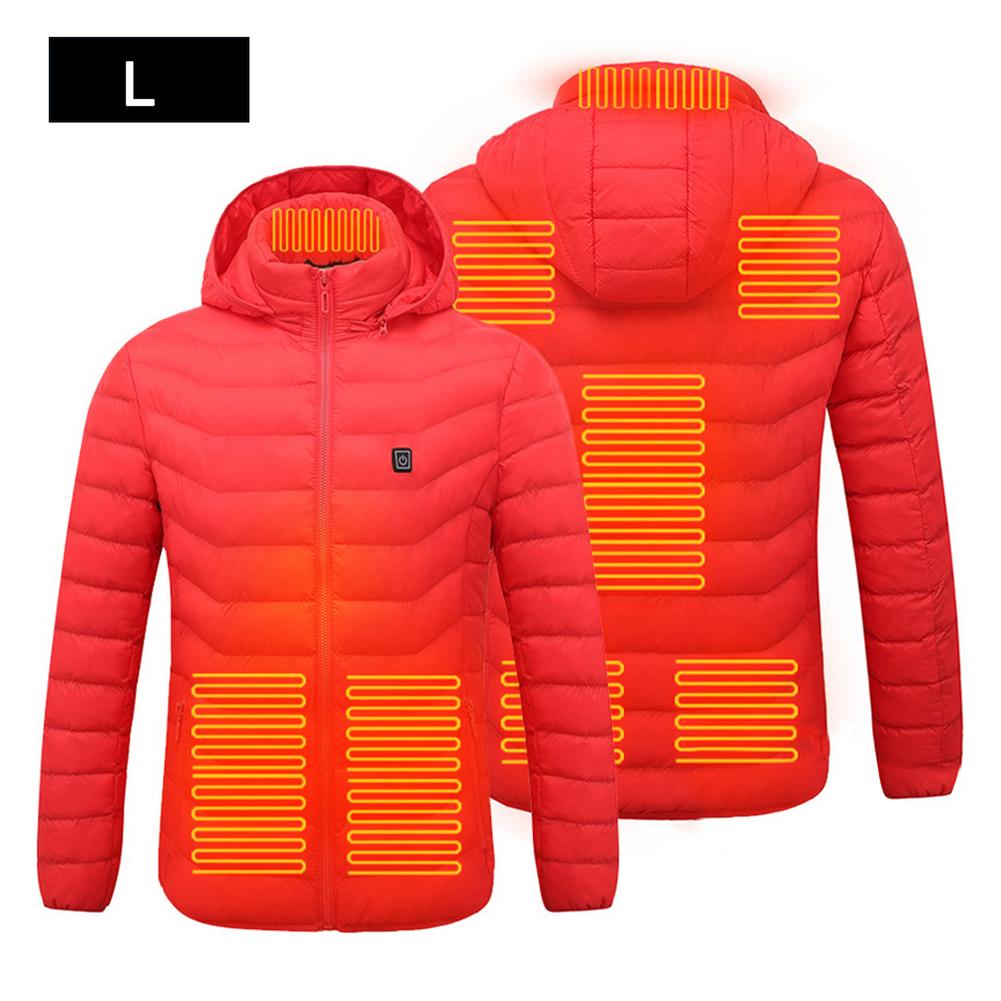 8 Areas Electric Heated Jackets Outdoor Sport Coat USB Electric Heating Hooded Winter Thermal Warmer Jackets for Hiking Skiing: Red / L